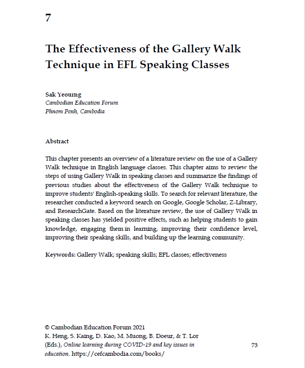 The Effectiveness of the Gallery Walk Technique in EFL Speaking Classes ...